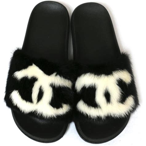 fur slide slippers chanel|Chanel suede sandals.